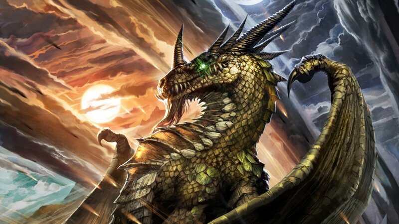 Dragon in Stormy Sky — Gold