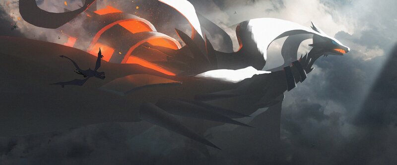 Dragon in Stormy Sky — Gray