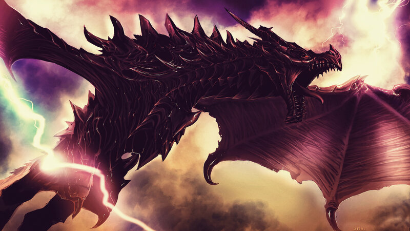 Dragon in Stormy Sky — Purple