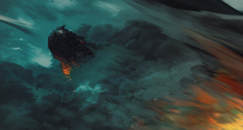 Dragon in Stormy Sky — Teal