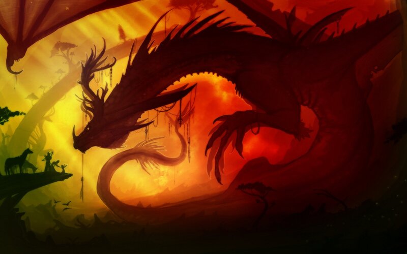 dragon in sunset glow