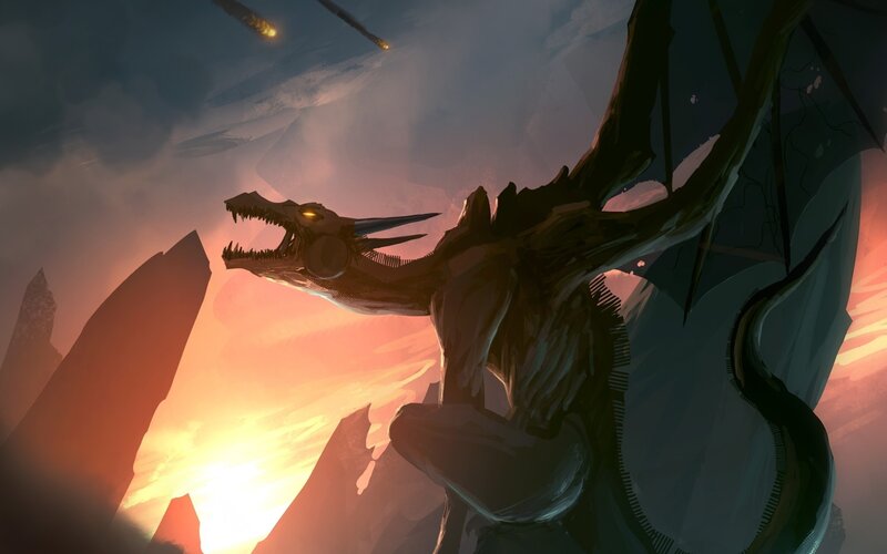 dragon in sunset landscape