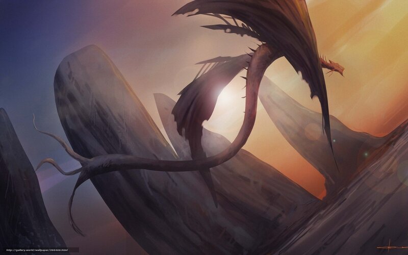 dragon in sunset landscape