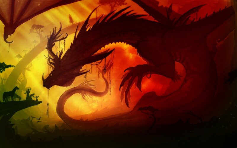 Dragon in Sunset — Red