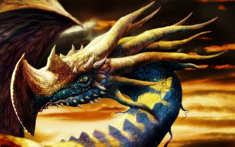 dragon in sunset sky