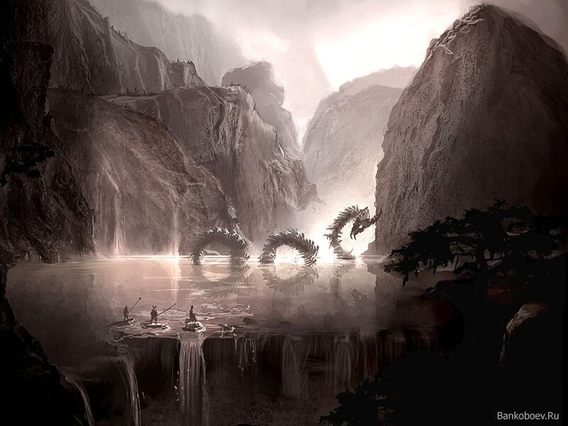 Dragon in the mountain lake