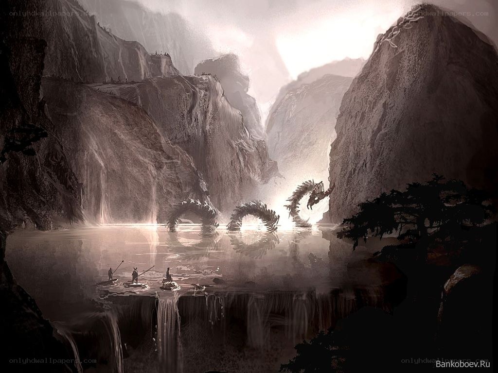 Dragon in the mountain lake