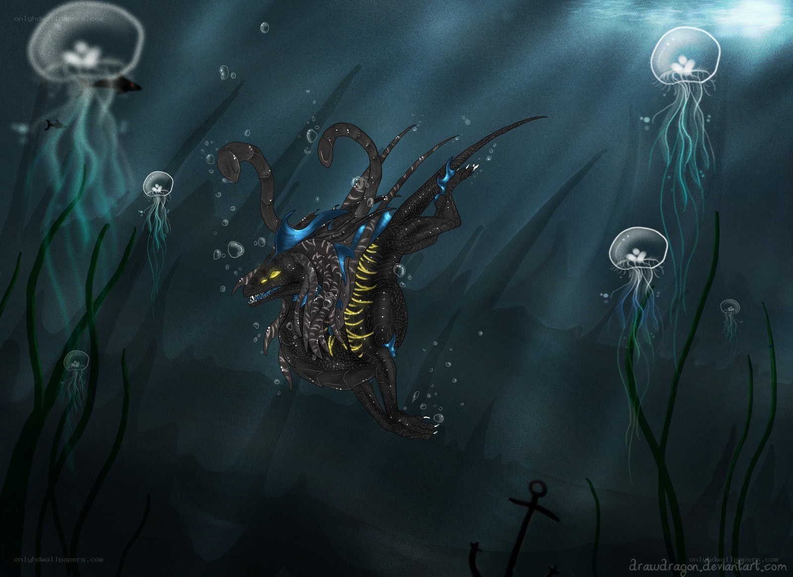 dragon in underwater scene