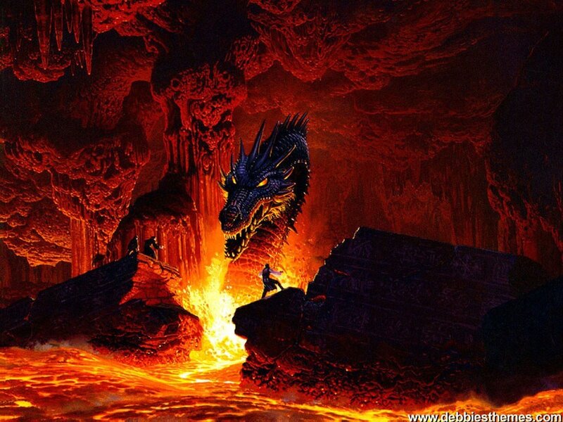 Dragon in Volcanic Cave — Red, Dramatic, Digital Art, Lava