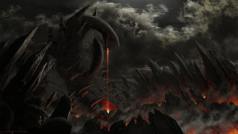 dragon in volcanic landscape