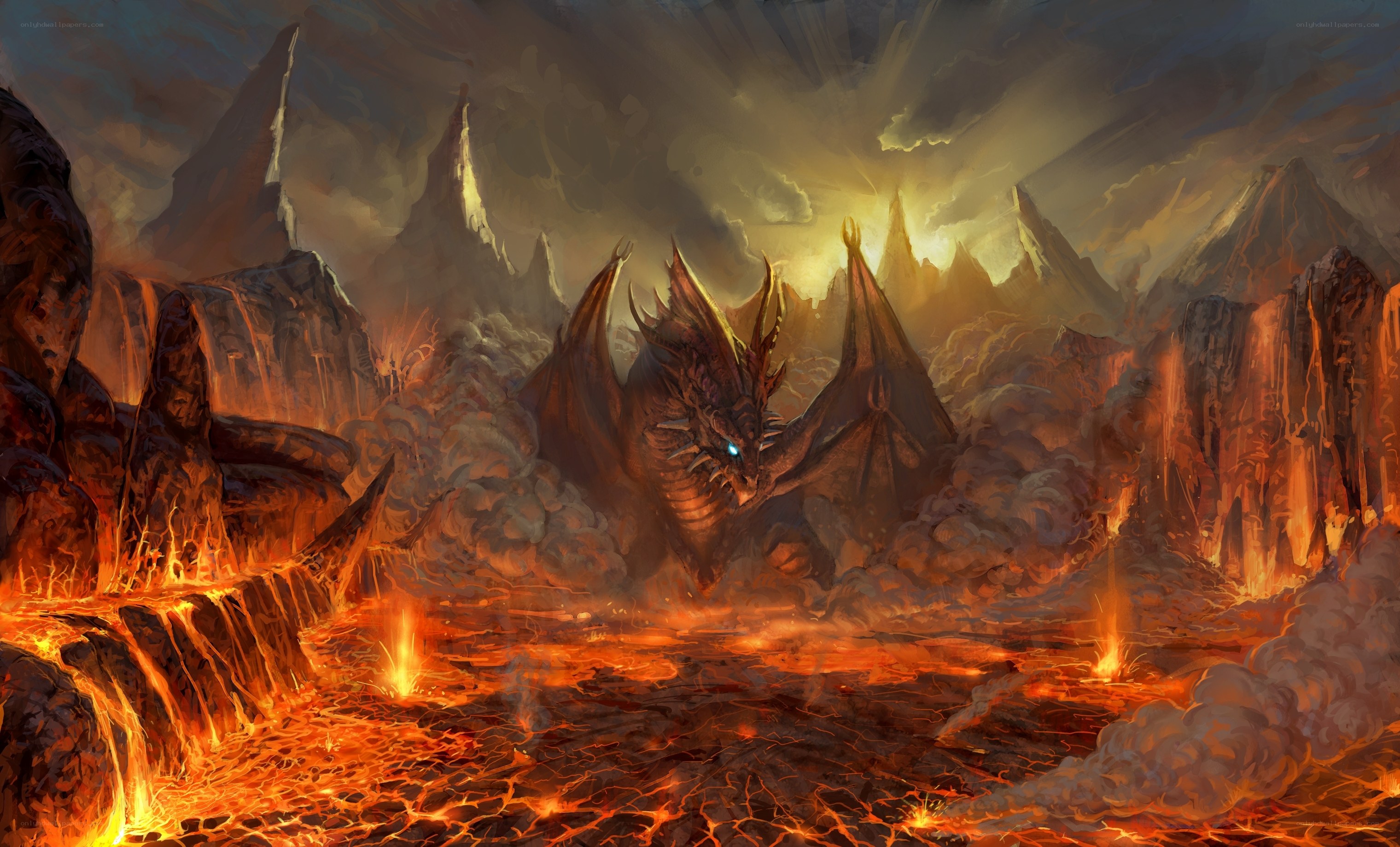 dragon in volcanic landscape