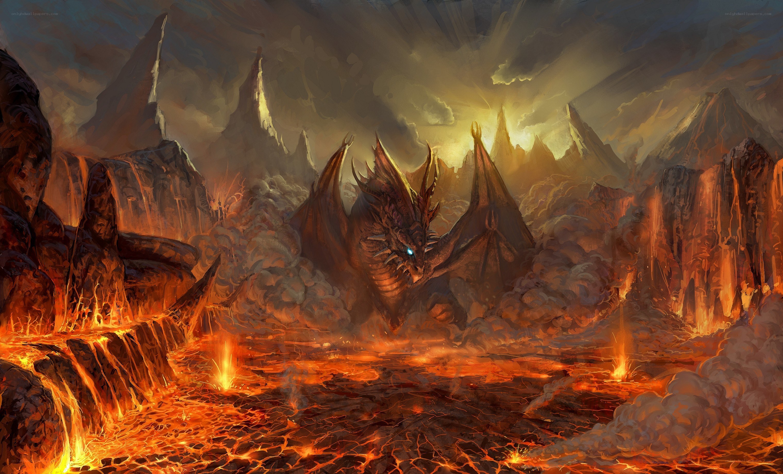 dragon in volcanic landscape