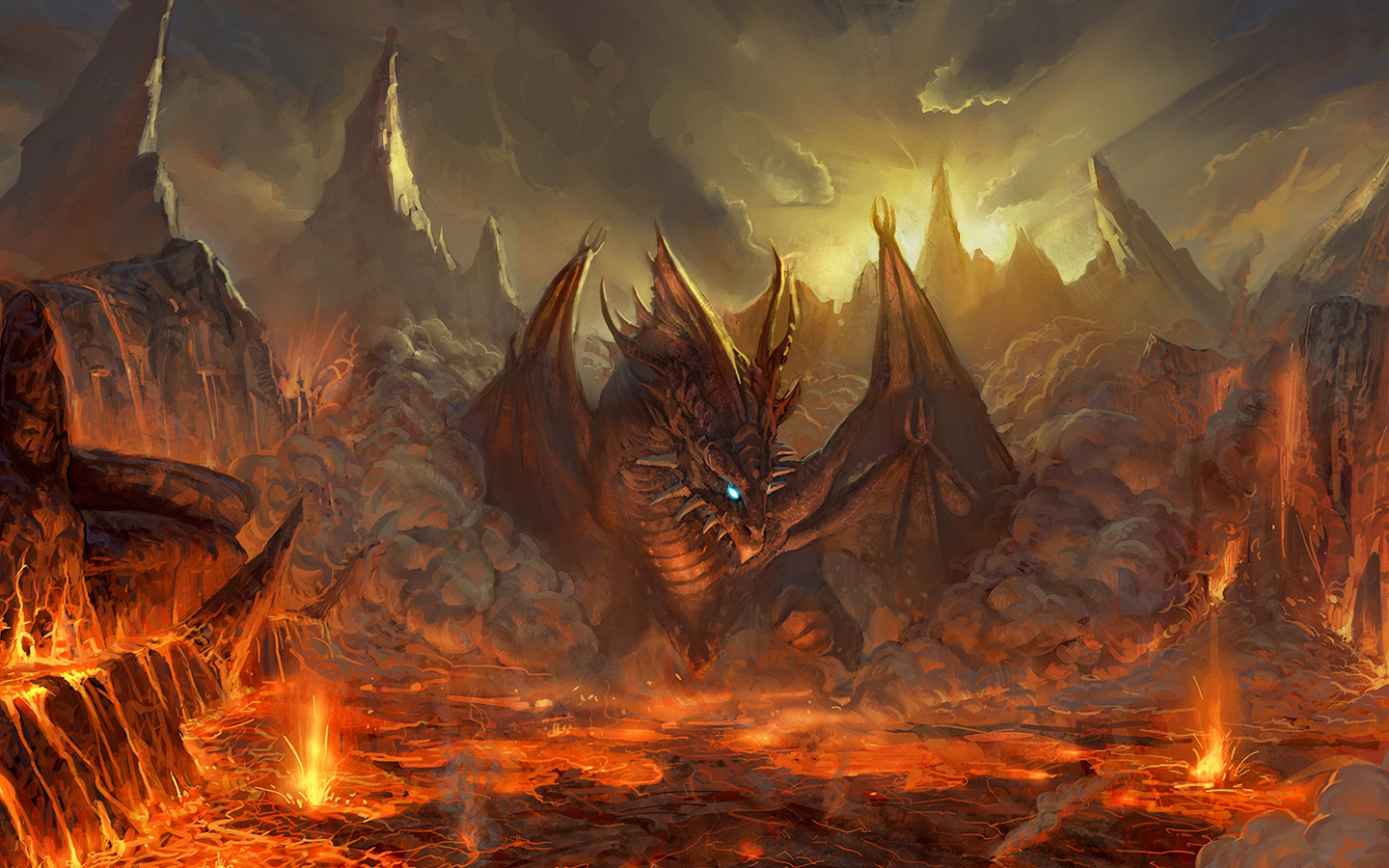 dragon in volcanic landscape
