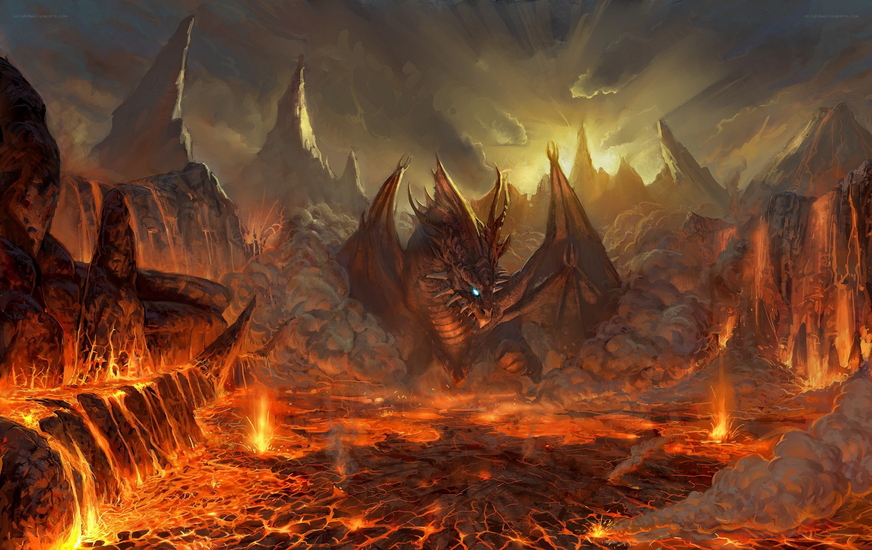 dragon in volcanic landscape