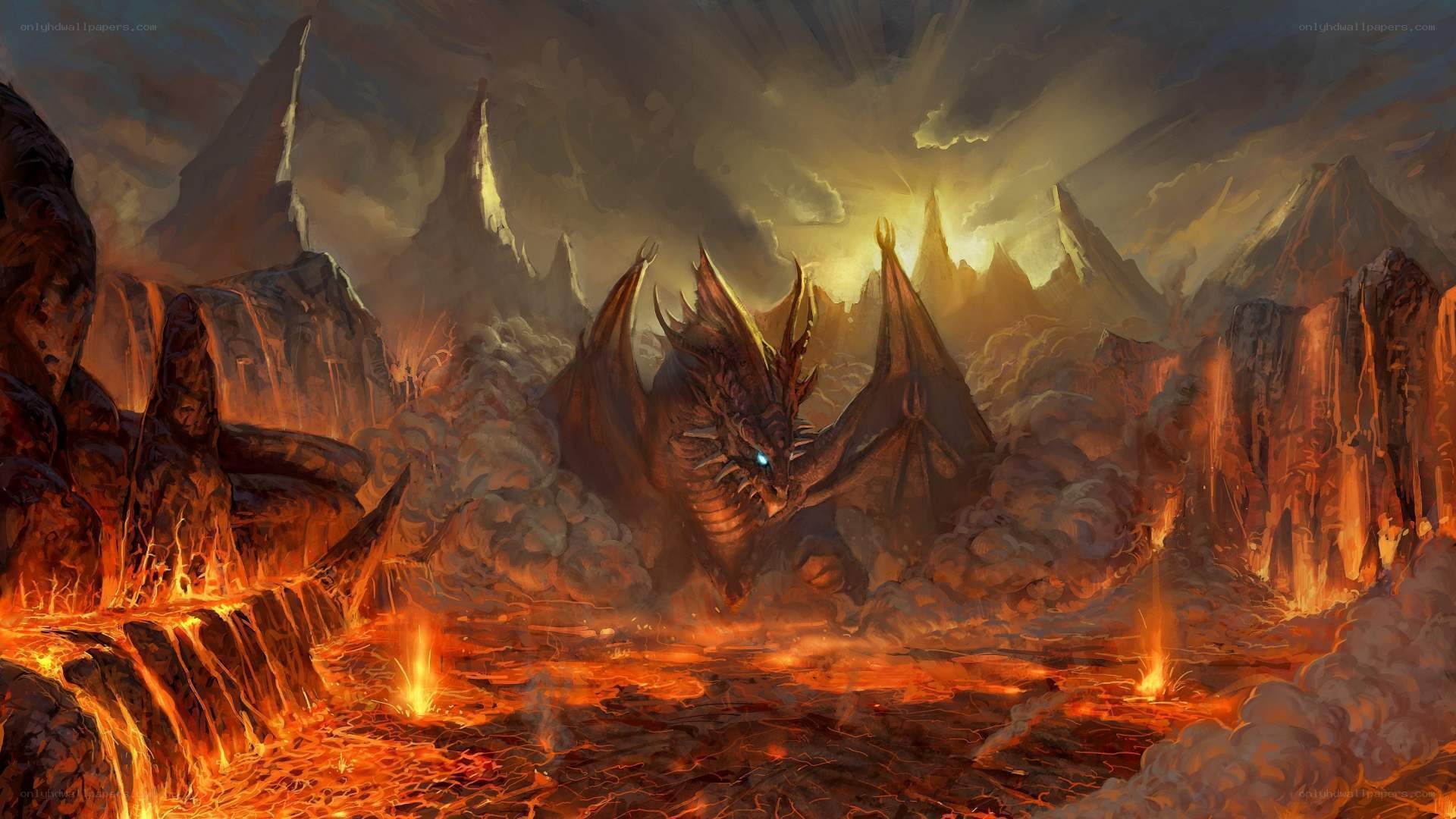dragon in volcanic landscape