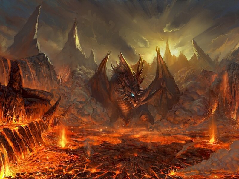 Dragon in Volcanic Landscape — Dramatic