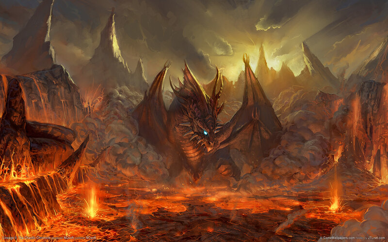 Dragon in Volcanic Landscape — Orange