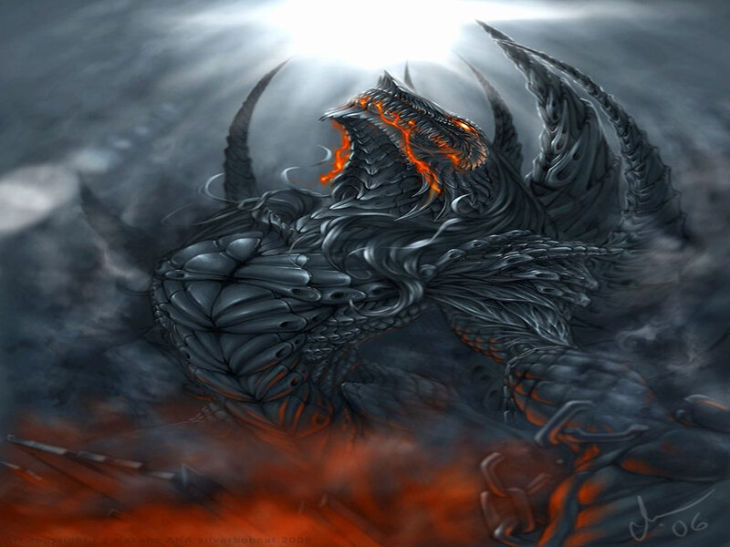dragon in volcanic storm