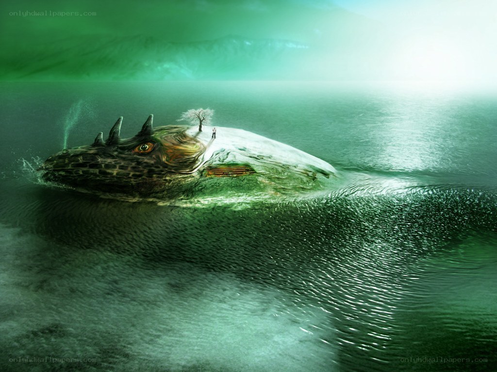 dragon island in green sea