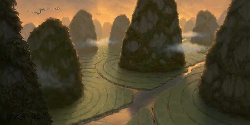 Dragon landscape at sunset