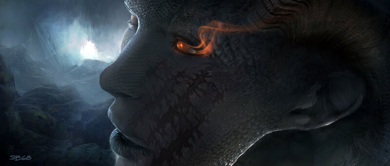 Dragon-like Creature — Black, Dramatic, Digital Art, Cave