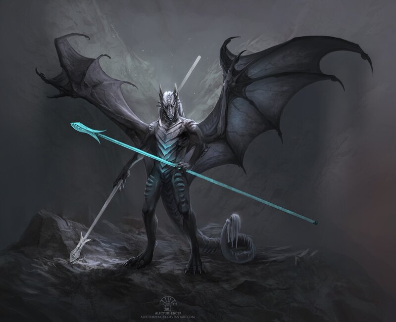 Dragon-like Creature — Gray, Dramatic, Digital Art