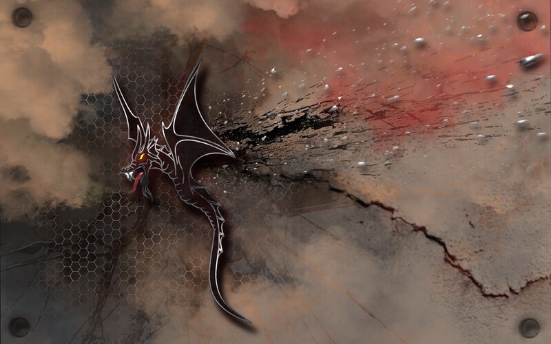 dragon logo on cracked surface