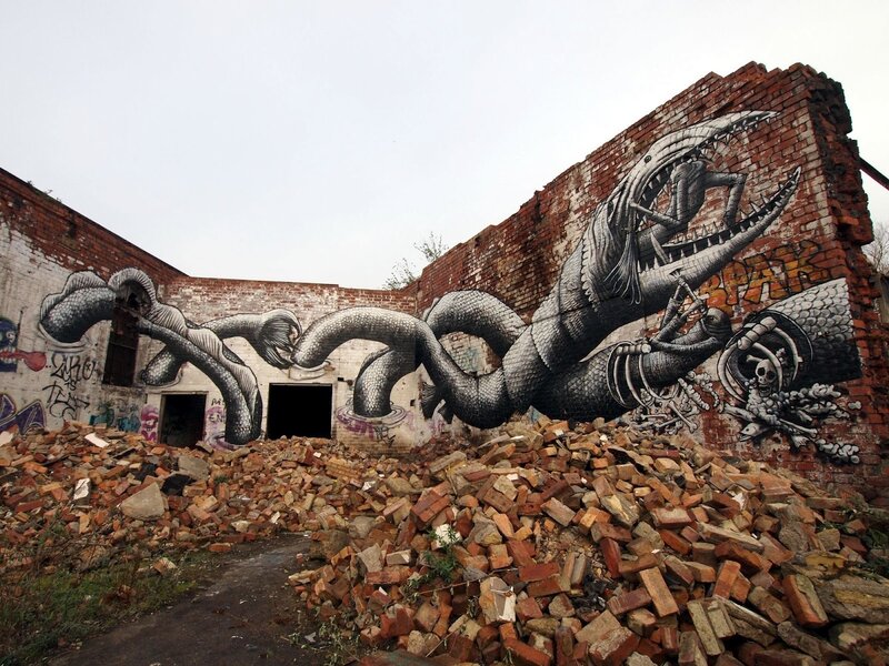 Dragon Mural on Wall — Gray