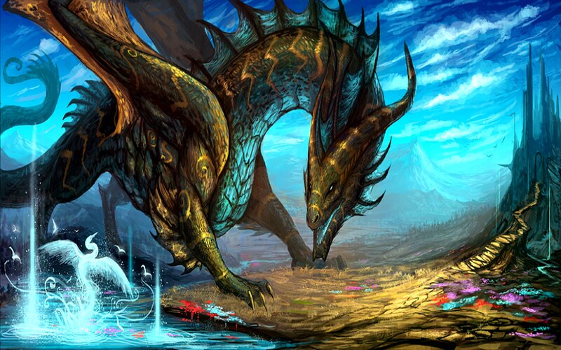 dragon near a mystical spring