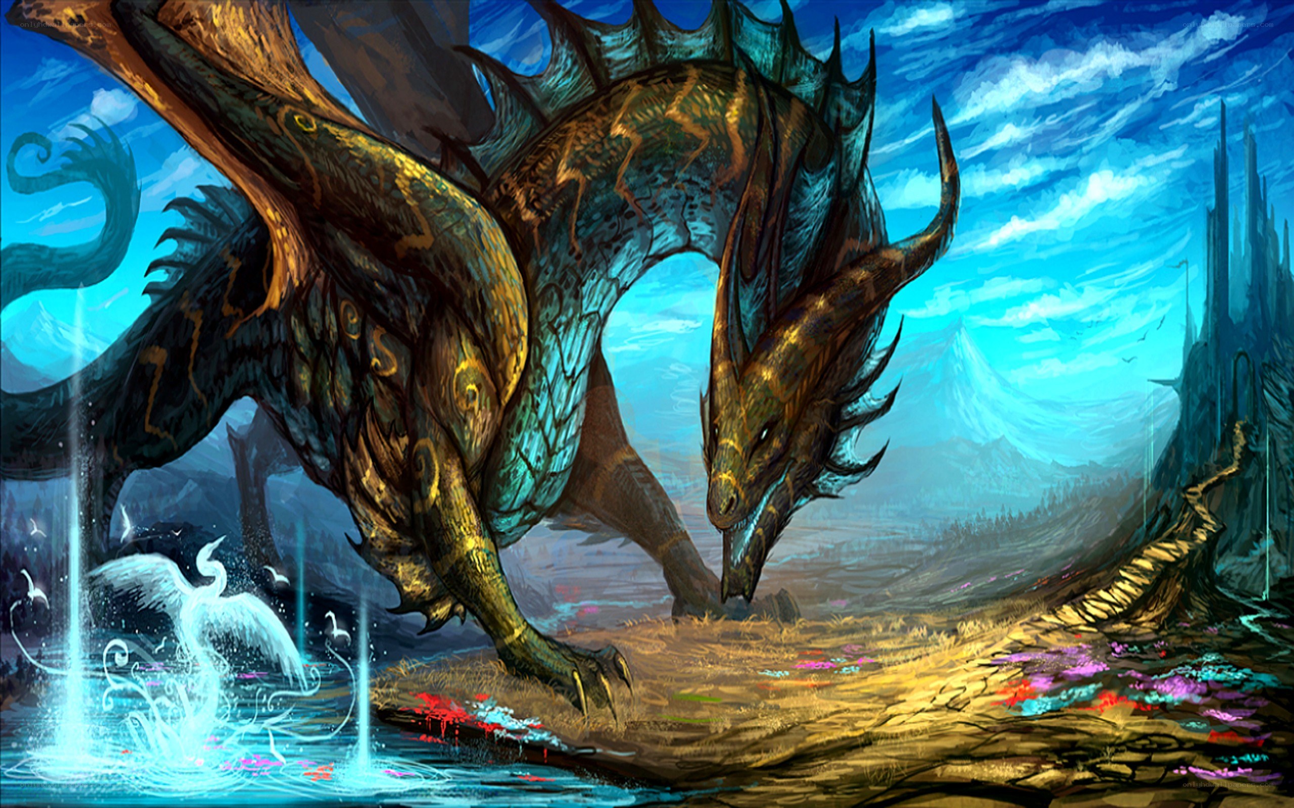 dragon near a mystical spring