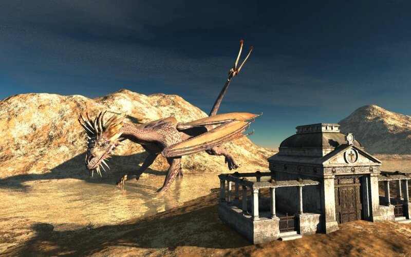 dragon near ancient ruin