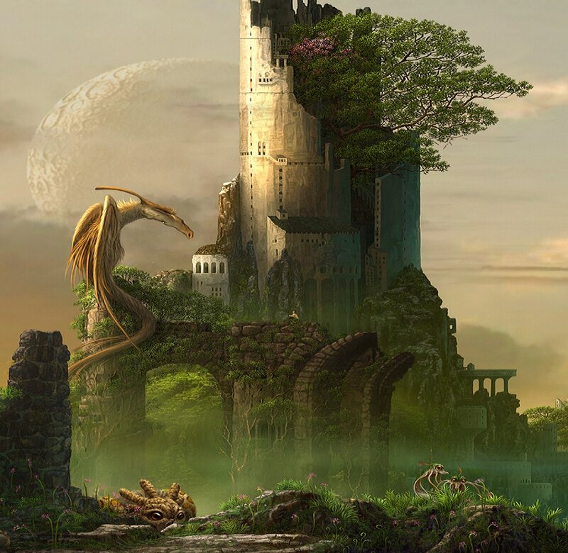 Dragon Near Castle Ruins