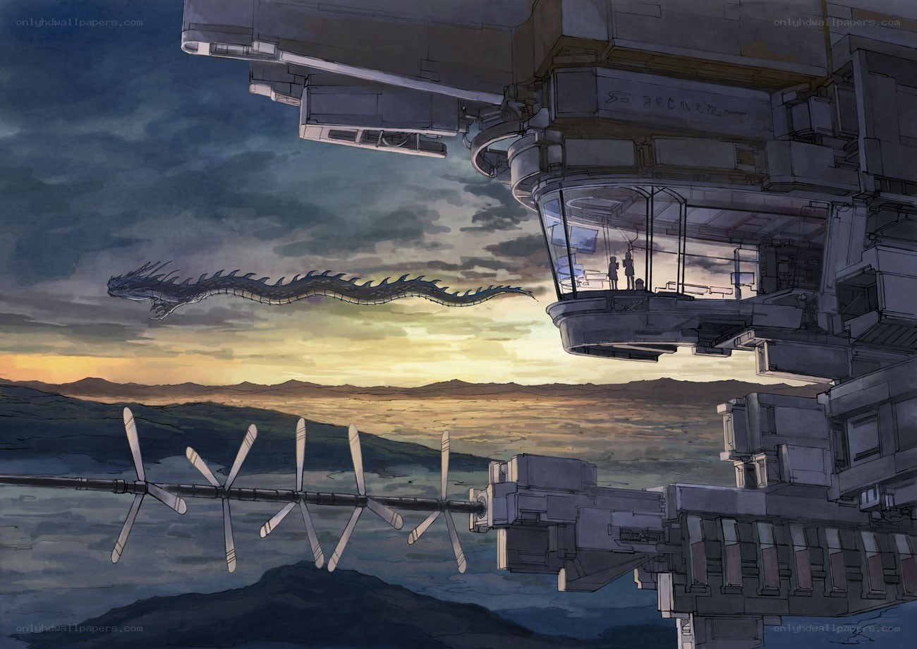 Dragon near futuristic structure
