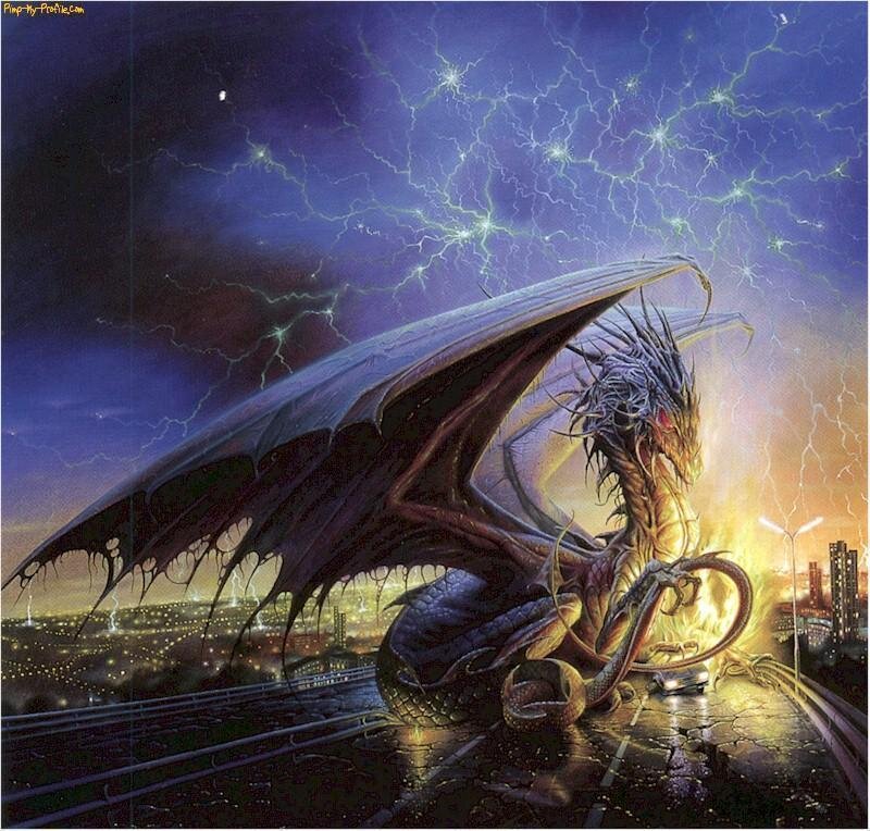 dragon on a bridge at night