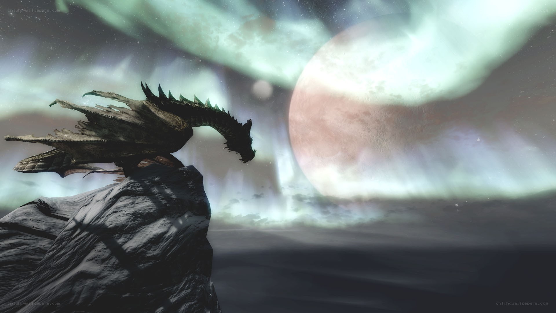dragon on a cliff at night