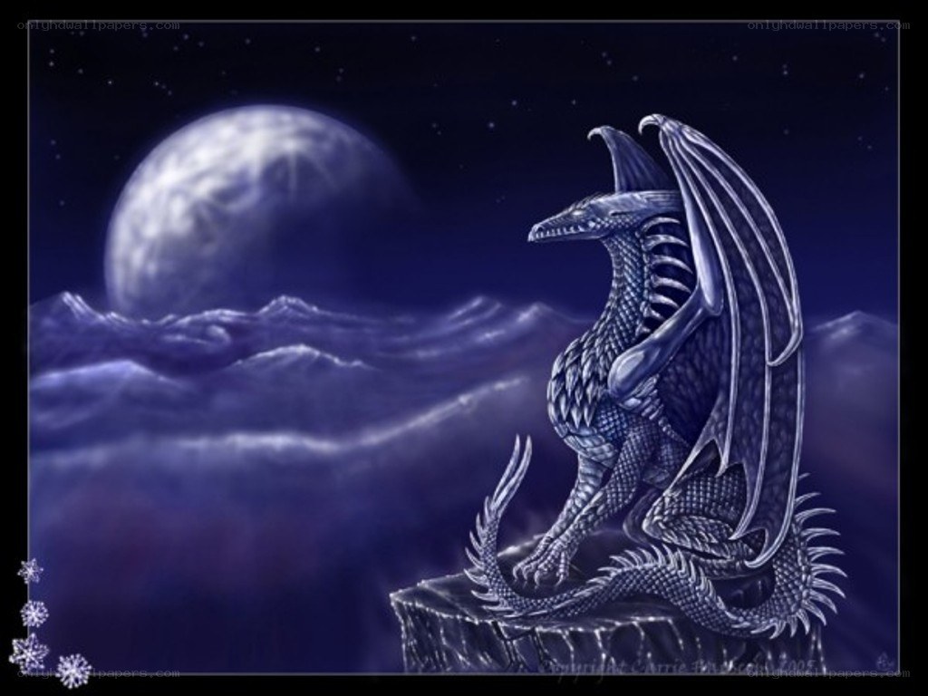 dragon on a cliff at night