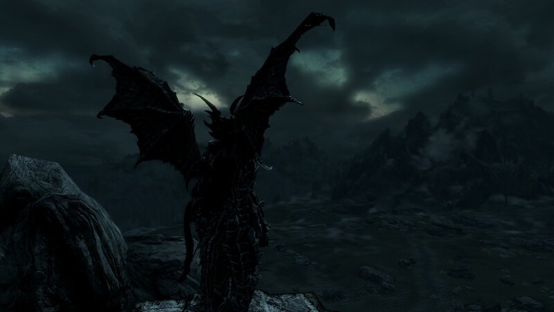 Dragon on a Cliff — Black, Dramatic