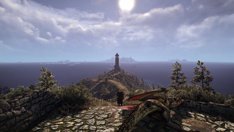 Dragon on a Cliff — Blue, Serene, Afternoon