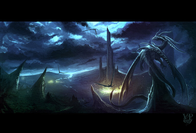 Dragon on a Cliff — Blue