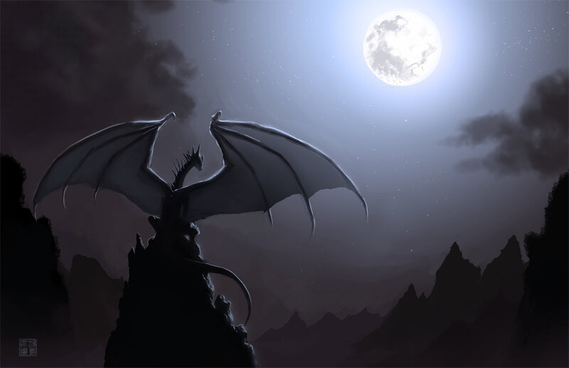 Dragon on a Cliff — Gray