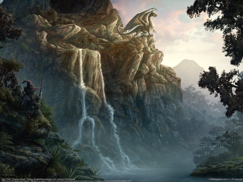 Dragon on a Cliff — Green, Dramatic, Sunset