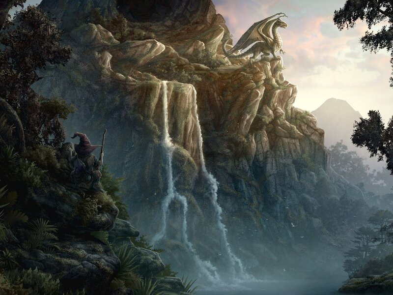 Dragon on a Cliff — Green, Dramatic