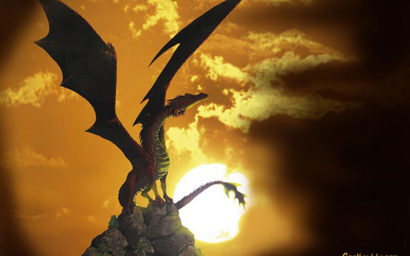 Dragon on a Cliff — Orange, Dramatic