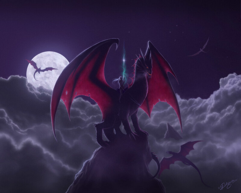 Dragon on a Moonlit Cliff