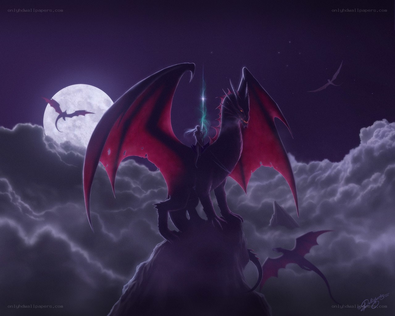 Dragon on a Moonlit Cliff