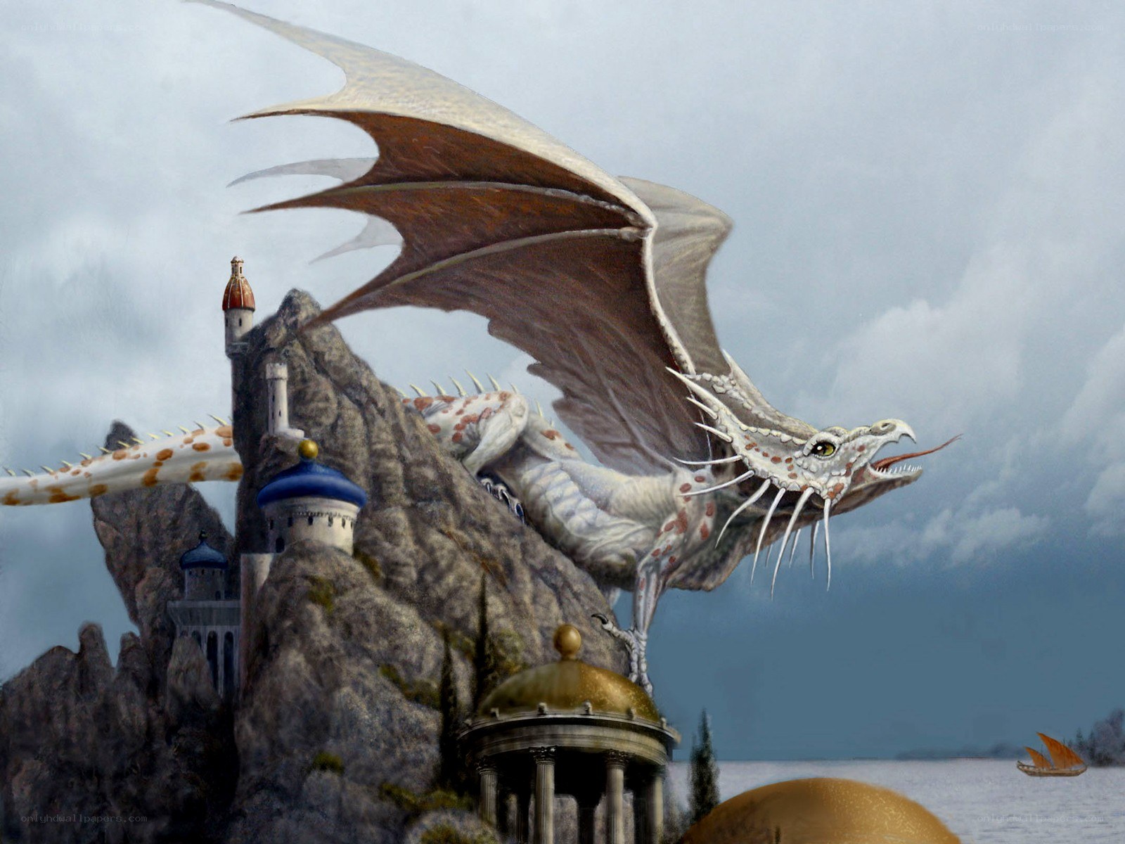 Dragon on a mountain fortress