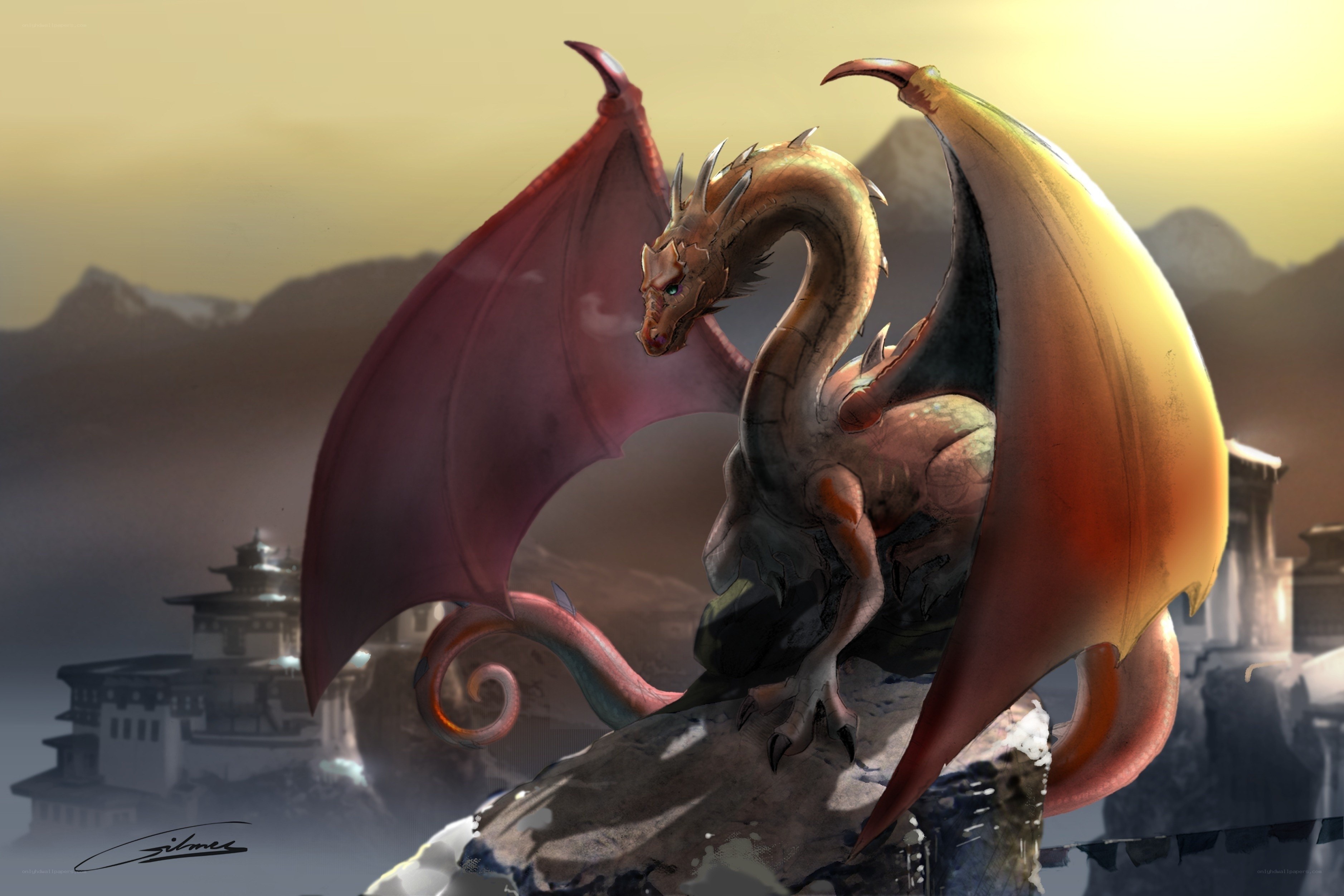 Dragon on a mountain peak
