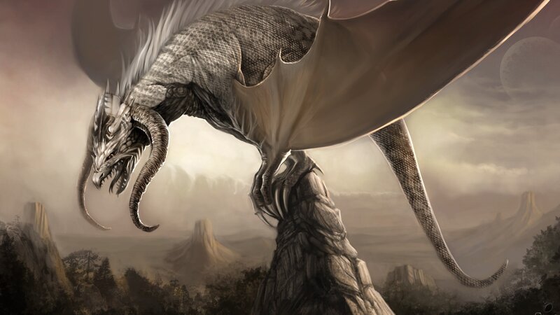 Dragon on a Rock — Gray, Dramatic, Night