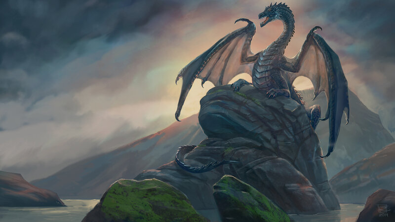 Dragon on a Rock — Gray, Dramatic