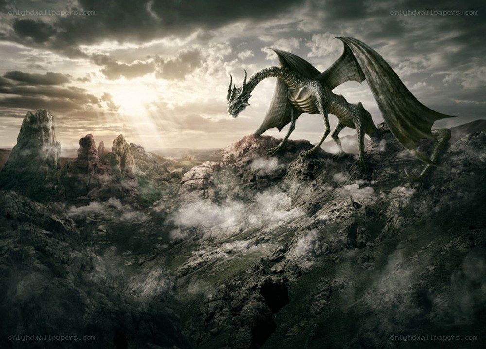 Dragon on a rocky cliff